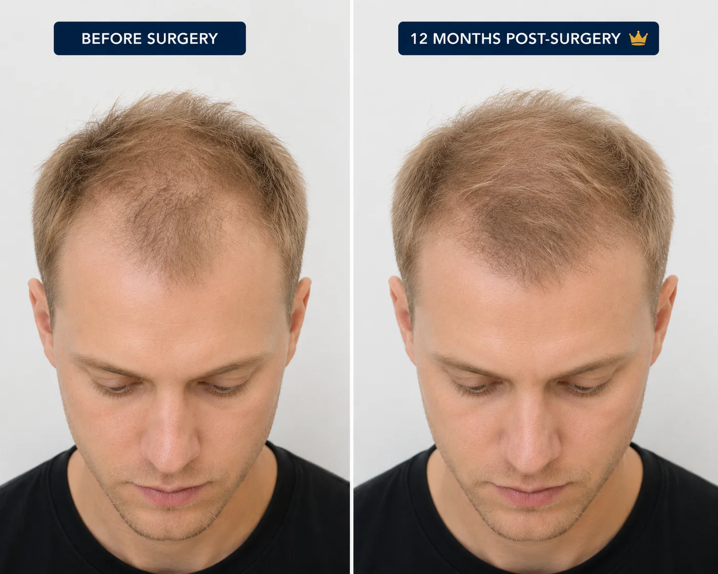 FUE Hair Transplant 2500 Grafts Before and After 12 Months